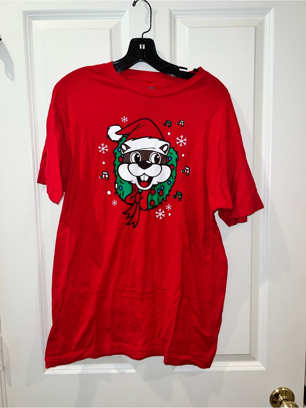 Red Holiday Graphic Short Sleeve Tee - Festive Mascot Design